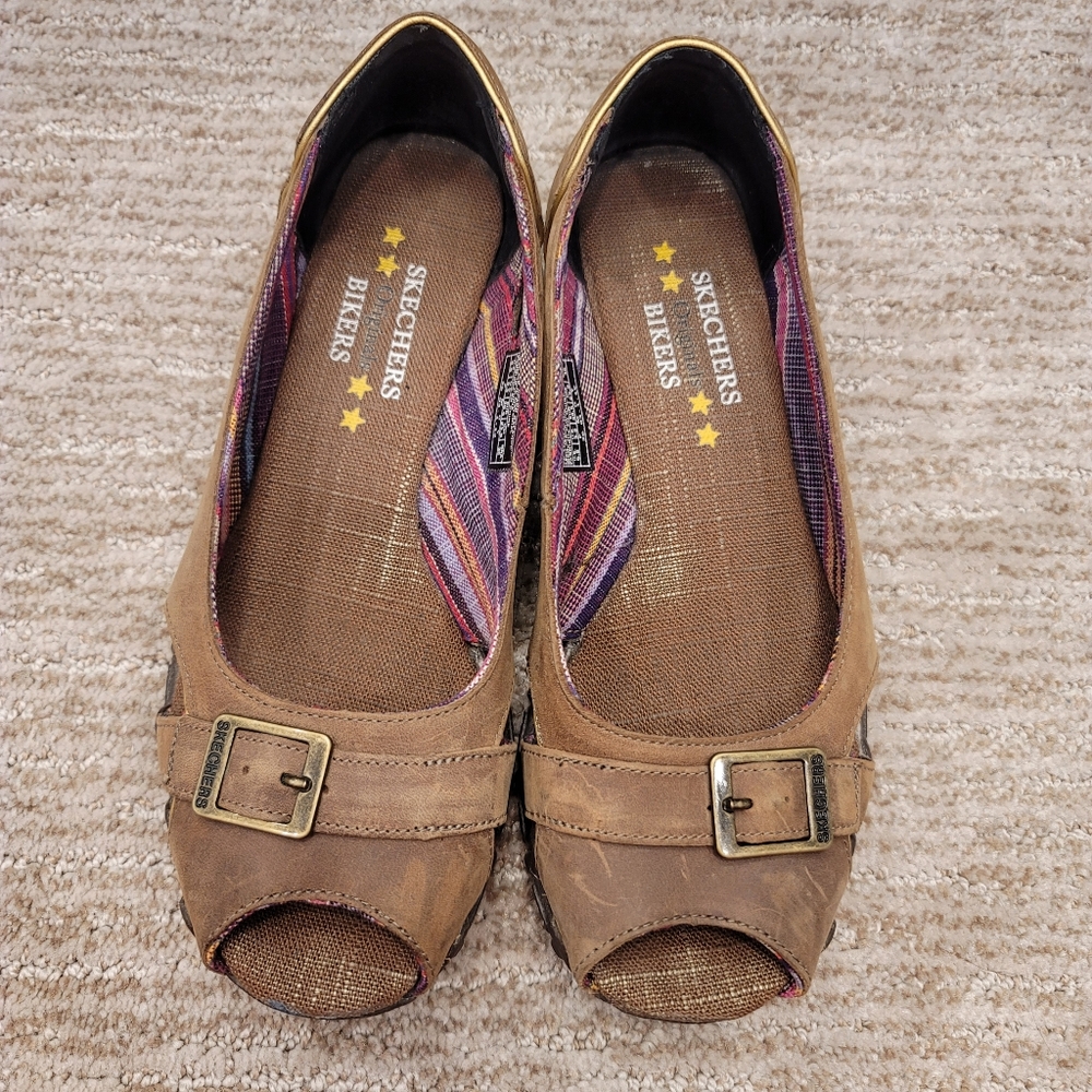 Skechers Bikers Adorable Buckle Peep Toe Shoes